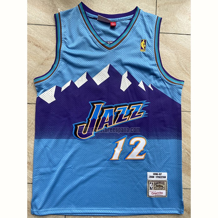 Camiseta Utah Jazz John Stockton NO 12 Mitchell & Ness 1996-97 Azul